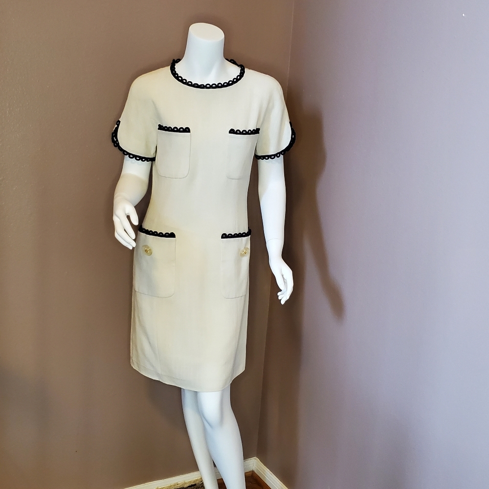 Vtg BIARRITZ EYE Japan ecru dress size S